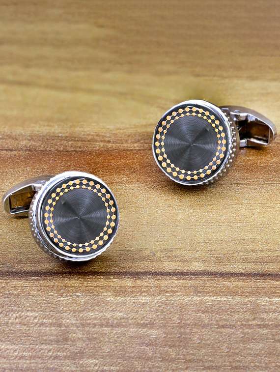 black, silver metal cufflinks