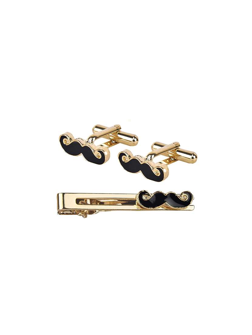 black, gold metal cufflinks