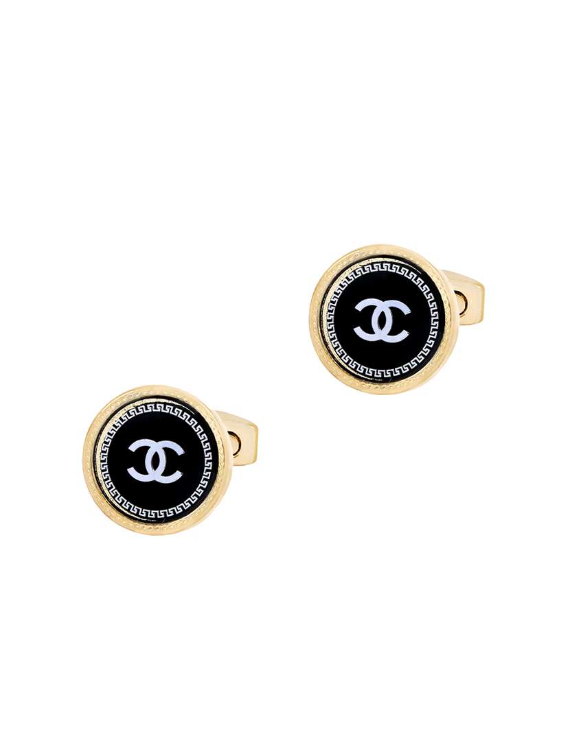 black, gold metal cufflinks