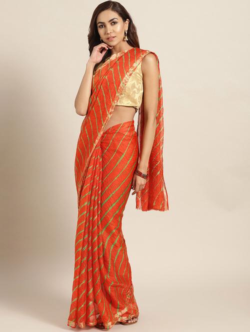 women's leheriya orange colored saree with blouse - 17072267 -  Standard Image - 0