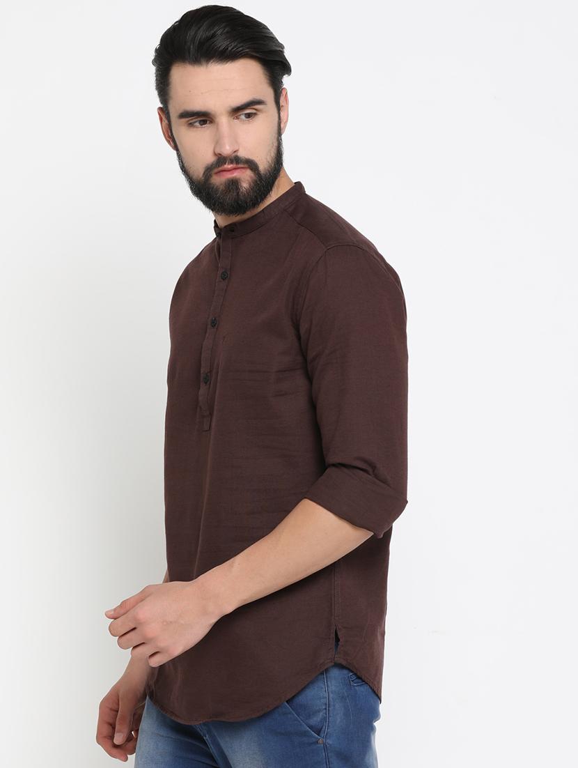 neutral linen short kurta - 17072924 - Standard Image - 1