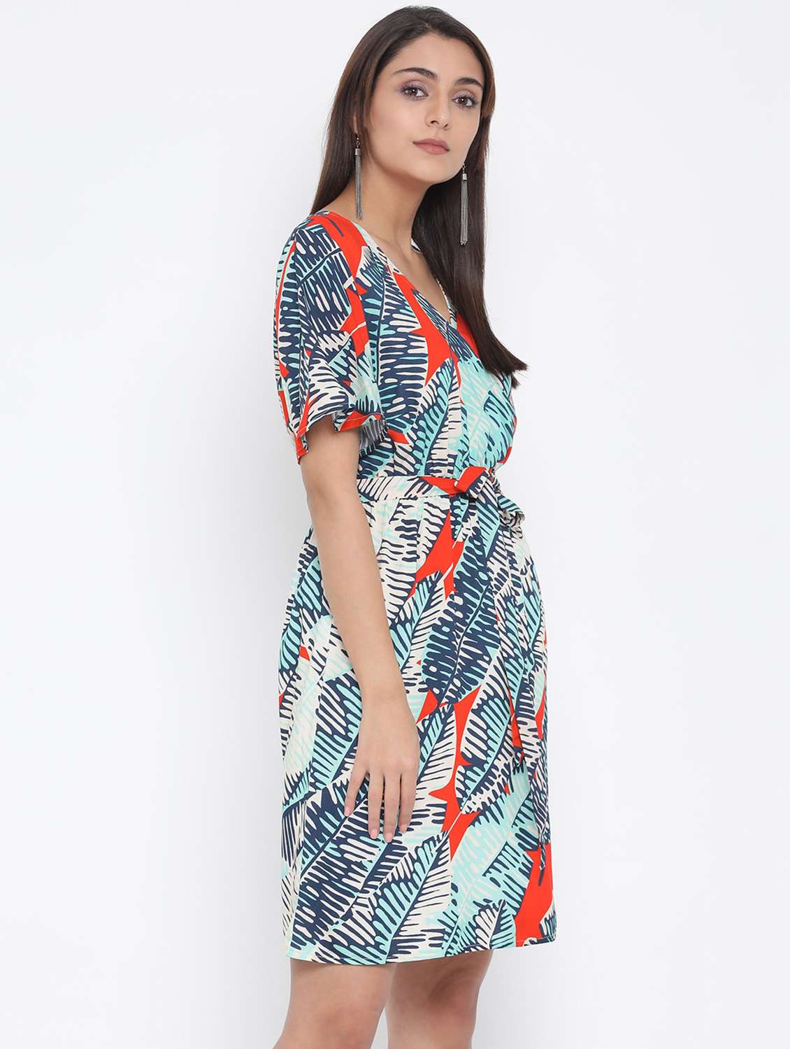 tie front printed a-line dress - 17074085 - Standard Image - 1