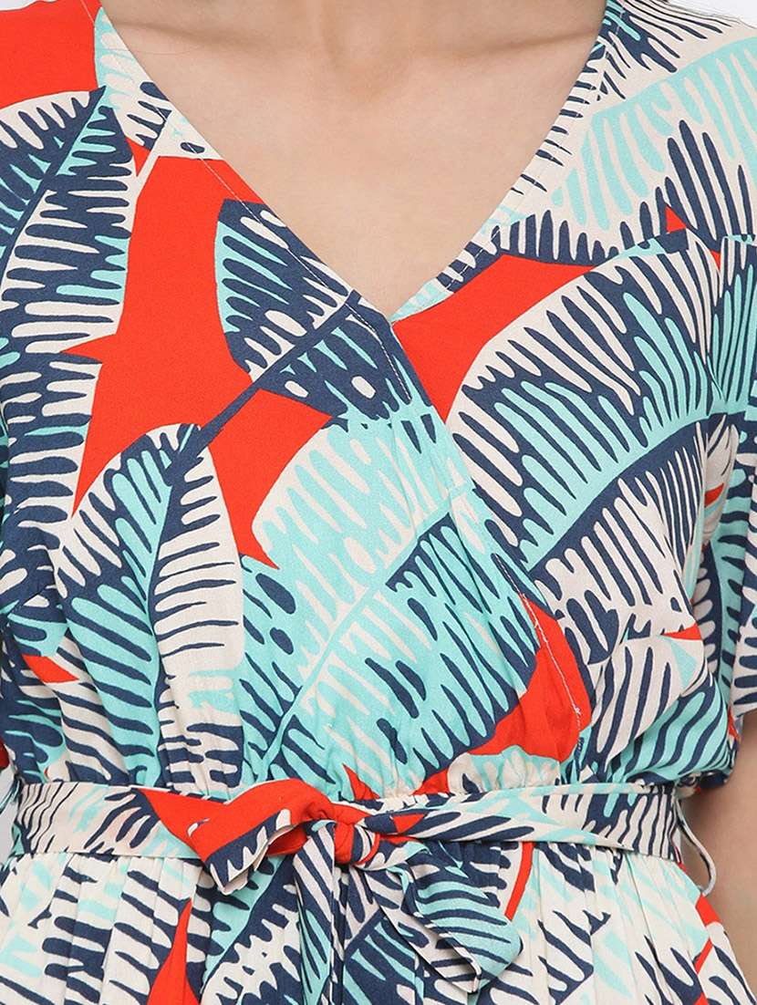 tie front printed a-line dress - 17074085 - Standard Image - 4
