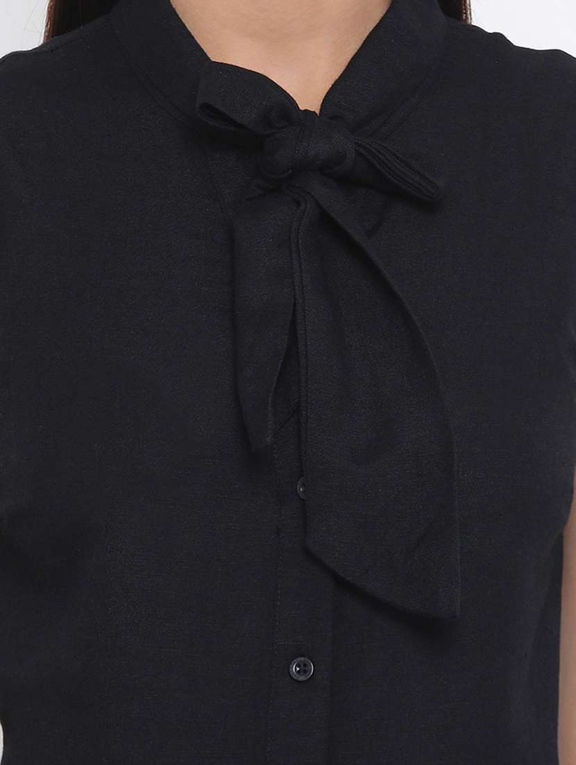 tie up neck button-up a-line dress - 17074092 - Standard Image - 4