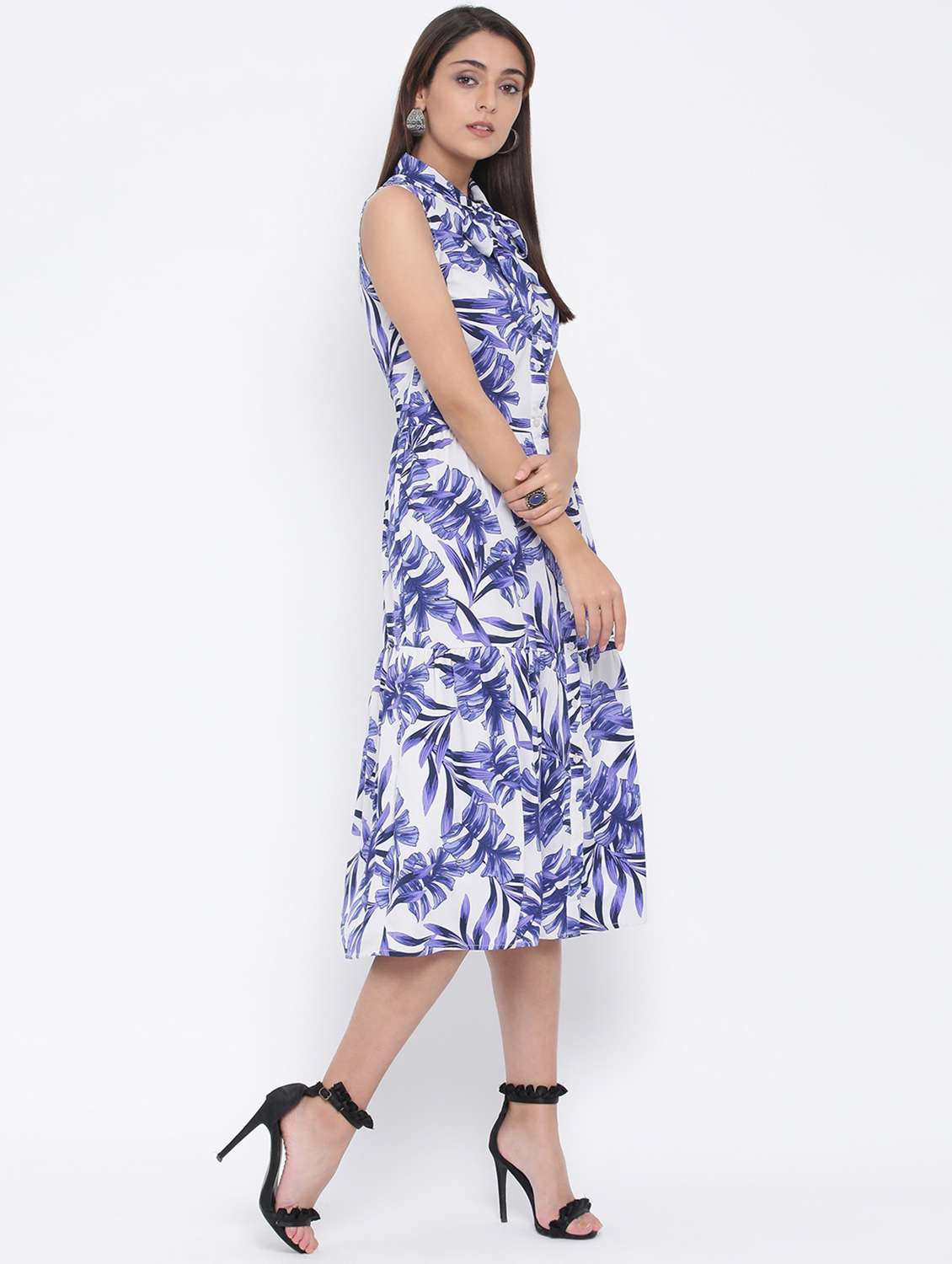 tie up neck tropical print a-line dress  - 17074094 -  Standard Image - 1
