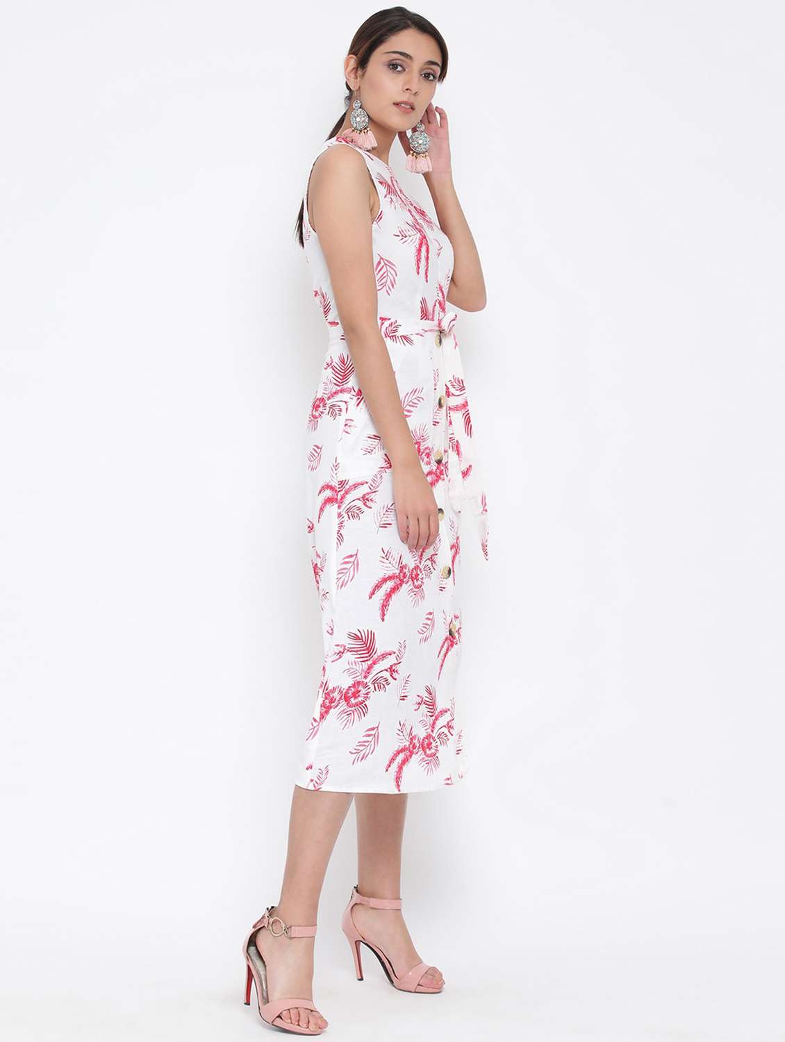 tie front floral a-line dress - 17074099 - Standard Image - 1