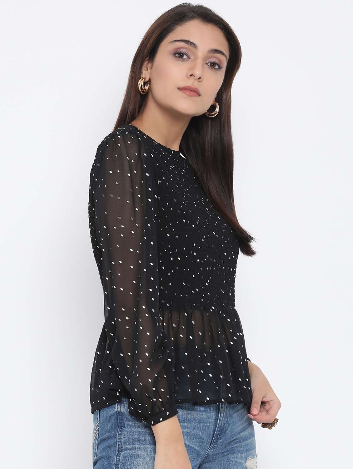 women's peplum crew neck top - 17074105 -  Standard Image - 1