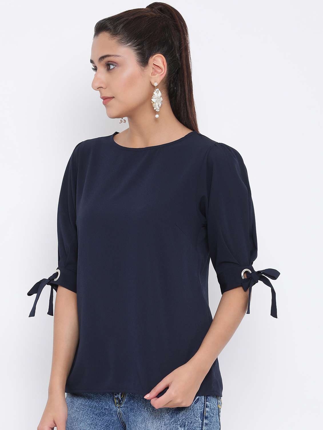 eyelet knot sleeves solid top  - 17074113 -  Standard Image - 1