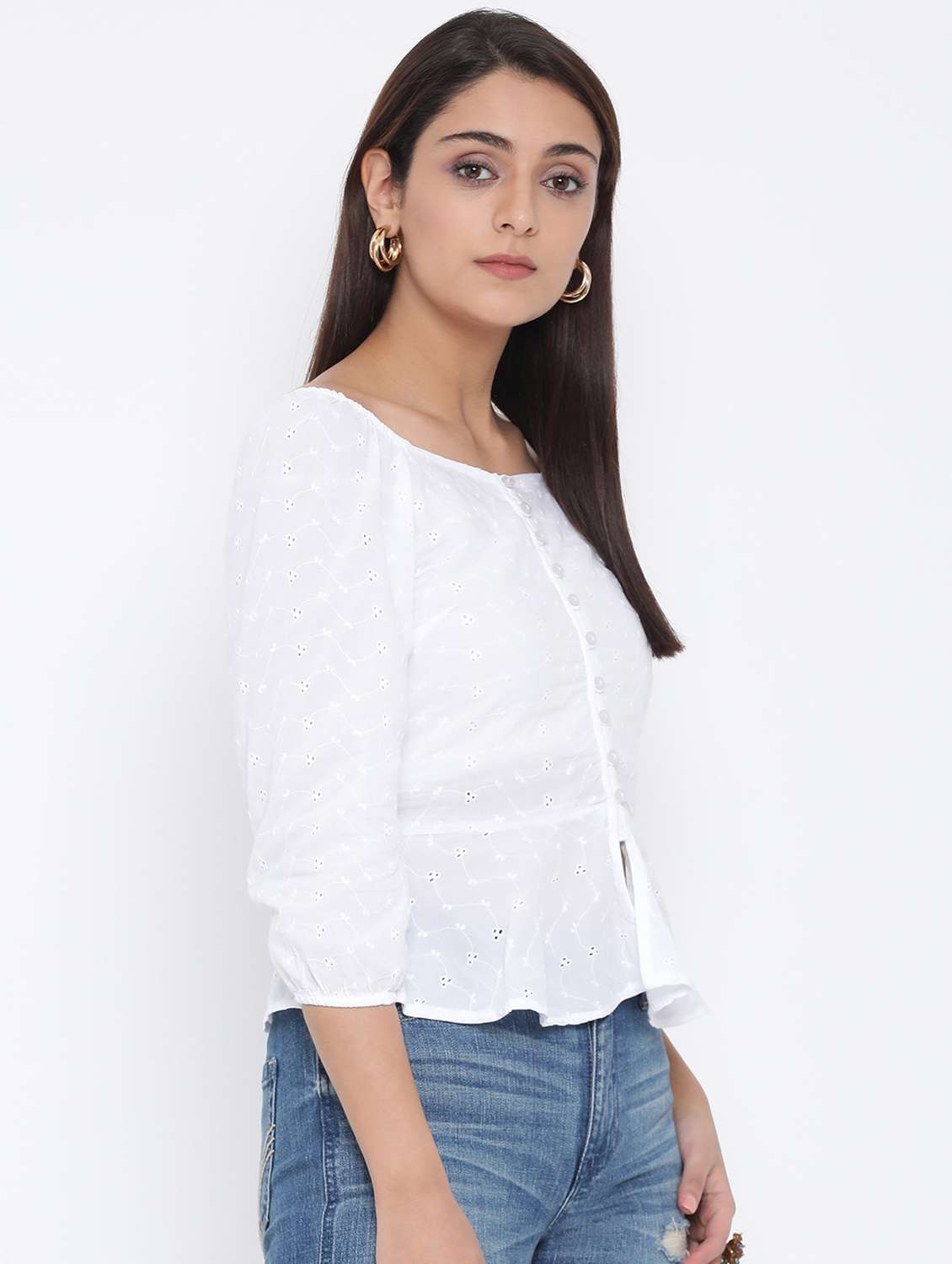 boat neck schiffli peplum top  - 17074134 -  Standard Image - 1