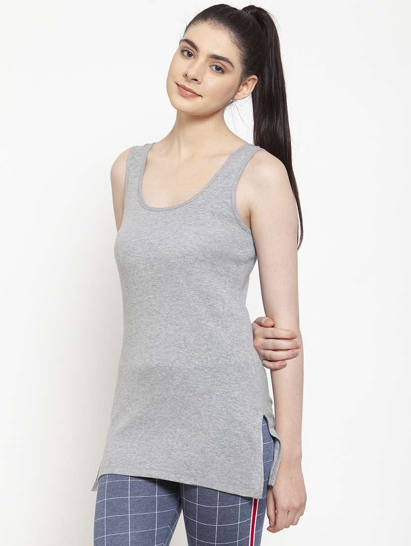 women grey solid scoop neck tank top - 17076893 -  Standard Image - 1