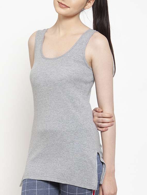 women grey solid scoop neck tank top - 17076893 -  Standard Image - 4
