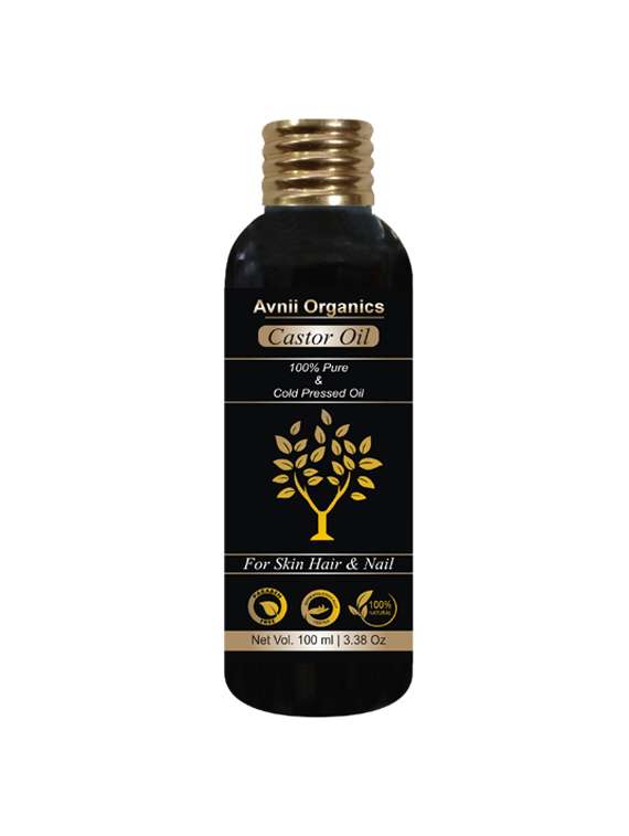 avnii organics 100% pure cold pressed castor oil for hair growth, skin care, moisturising dry skin, nails, eyelashes -100ml