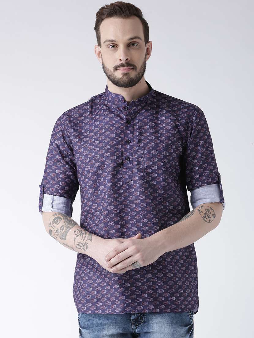purple printed short kurta
