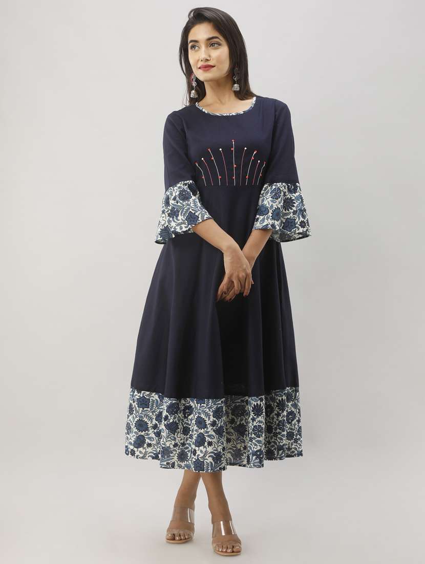 bell sleeves a-line ethnic dress