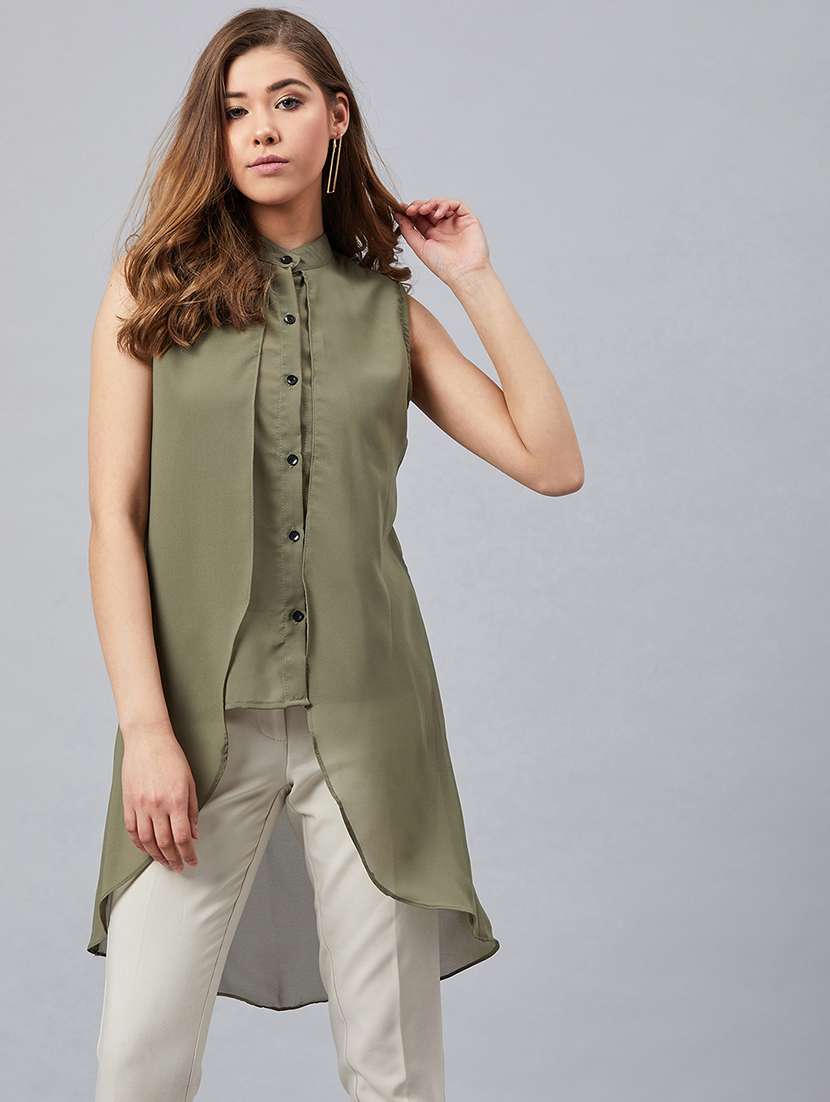 mandarin neck layered high-low top