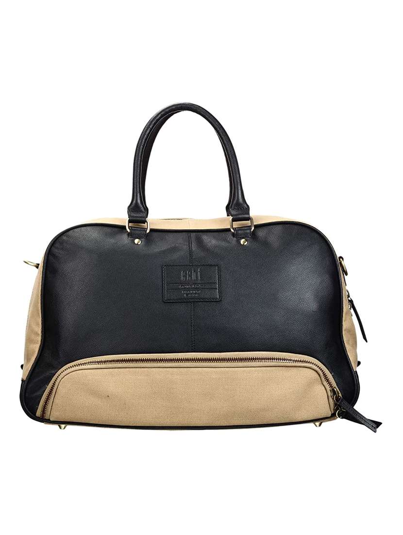 black leather dufflebag