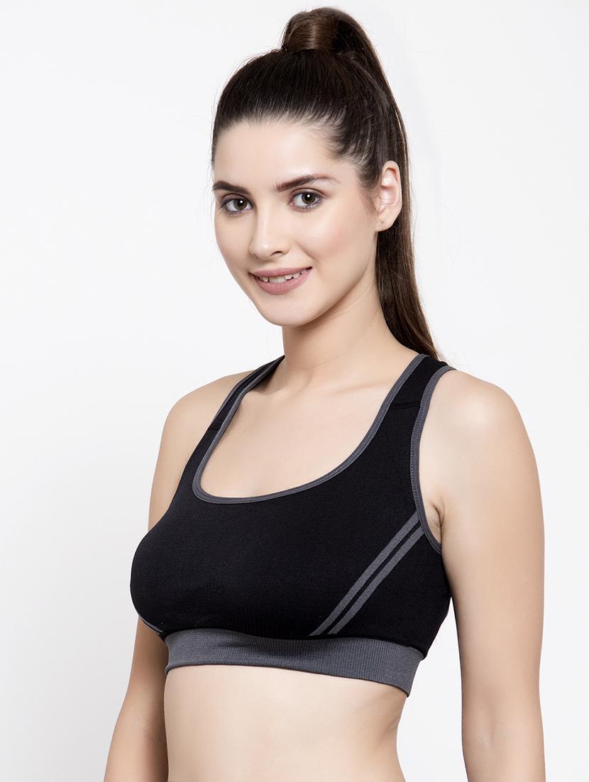 black poly spandex sports bra - 17082851 - Standard Image - 1