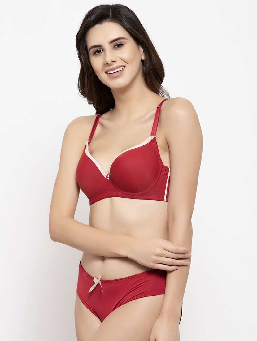 red polyester bras and panty set - 17083642 -  Standard Image - 1
