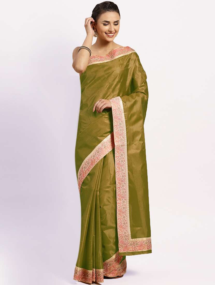 women's bordered royal blue colored saree with blouse