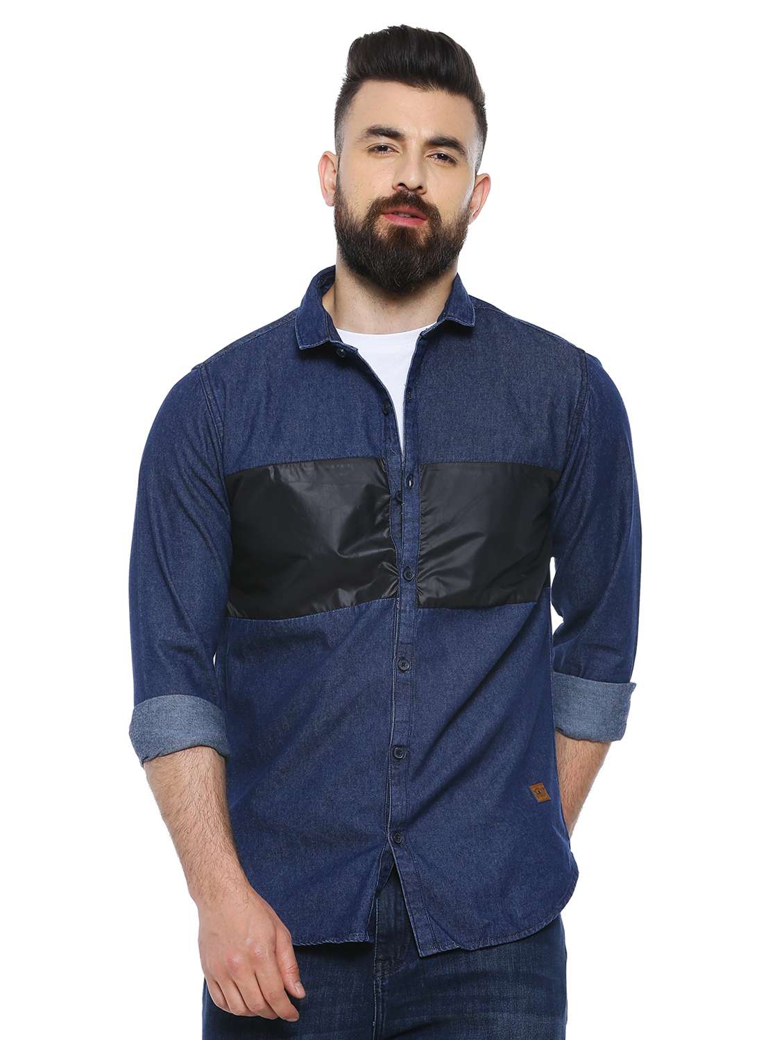 mens color block casual shirt