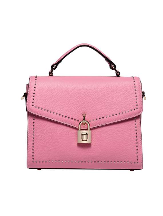 pink leather handbag