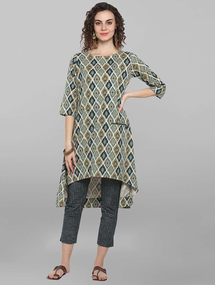 turquoise cotton kurta pant  set