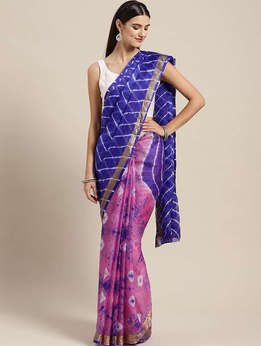 women's tie & dye blue colored saree with blouse