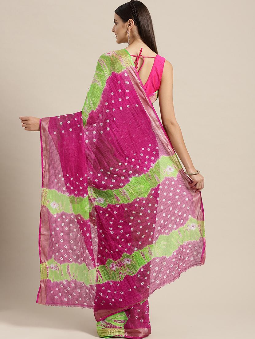 women's tie & dye pink colored saree with blouse - 17087822 -  Standard Image - 1