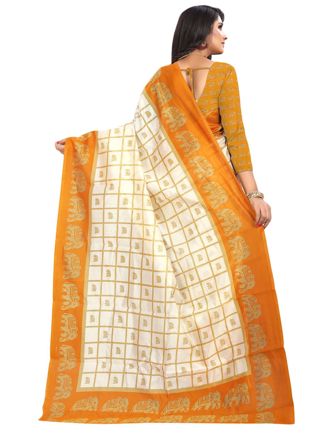 women's checks yellow colored saree with blouse - 17087871 - Standard Image - 1