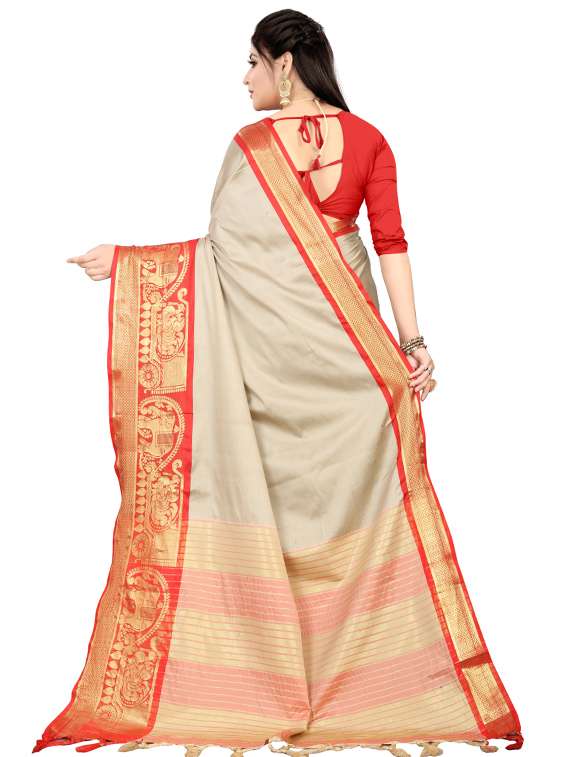 women's self design beige colored saree with blouse - 17087938 -  Standard Image - 1