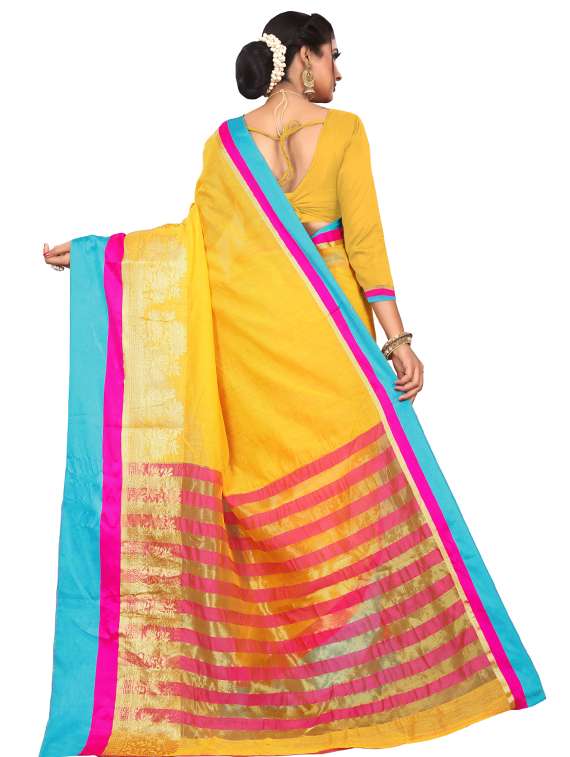 women's bordered mustard colored saree with blouse - 17087950 - Standard Image - 1