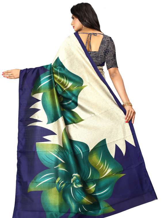 women's floral blue colored saree with blouse - 17087954 - Standard Image - 1