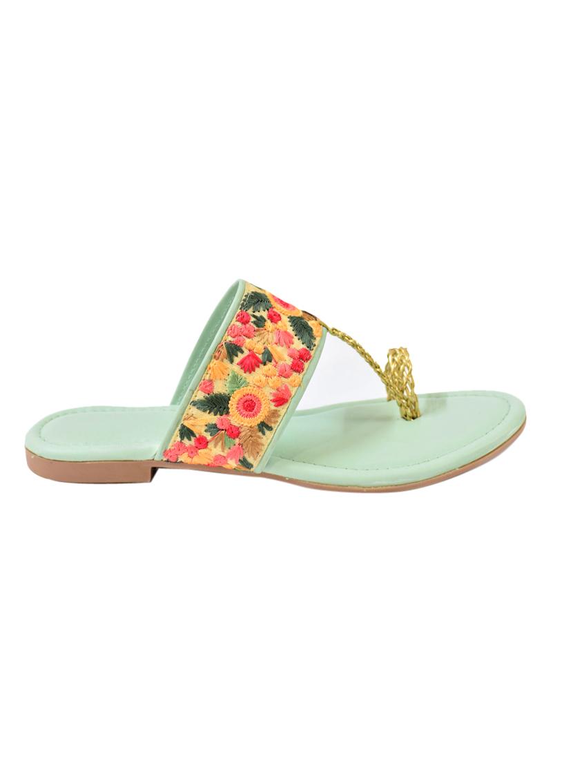 green one toe kolhapuris - 17088714 - Standard Image - 1