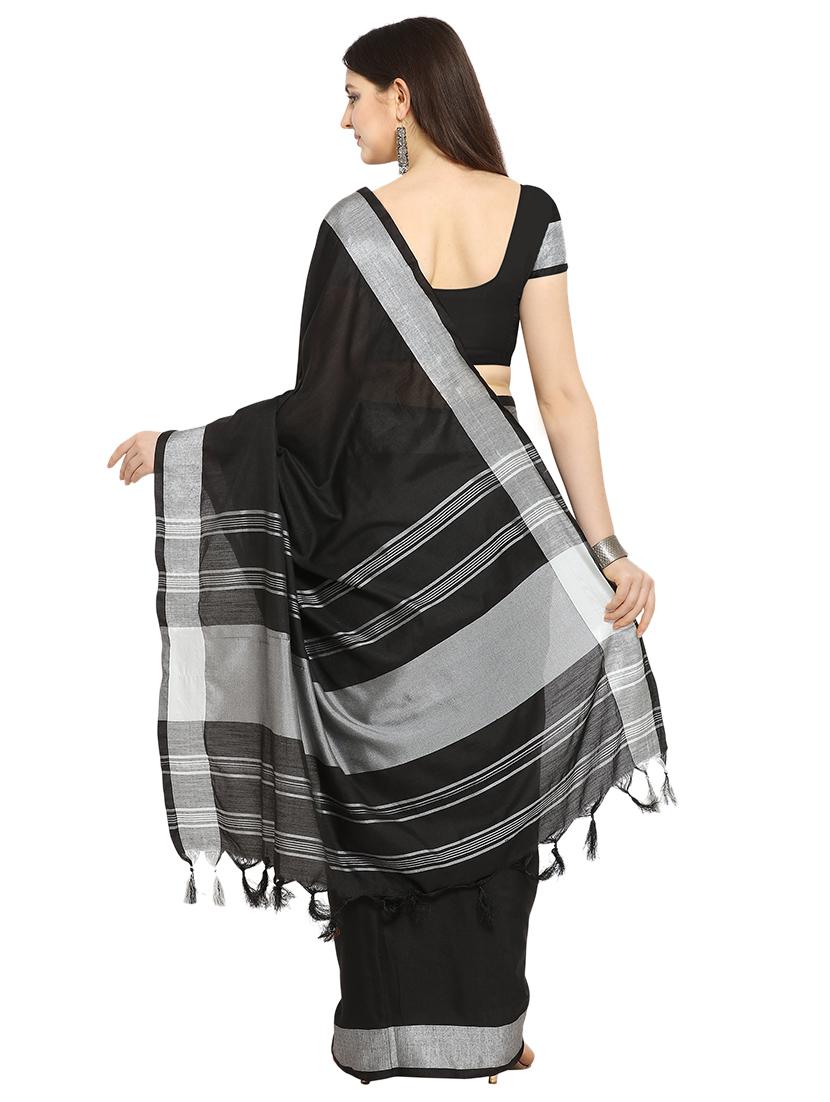 solid bordered saree with blouse - 17088925 - Standard Image - 1