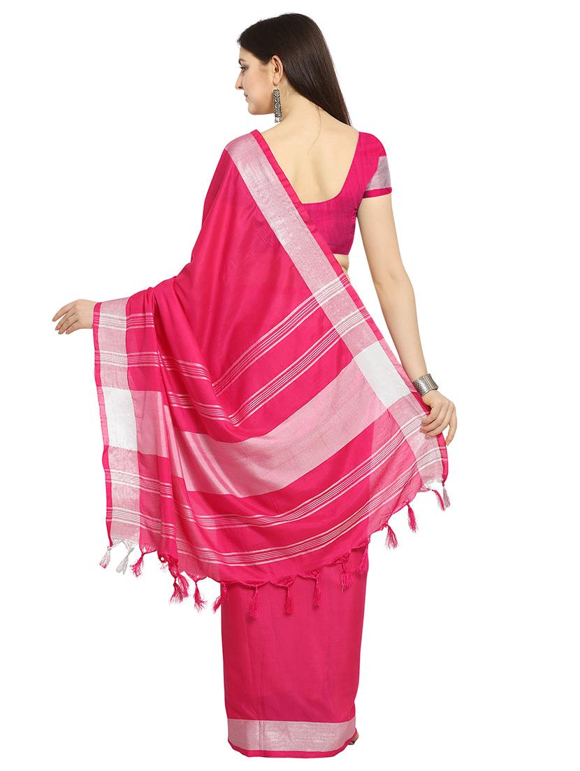 solid bordered saree with blouse - 17088928 - Standard Image - 1