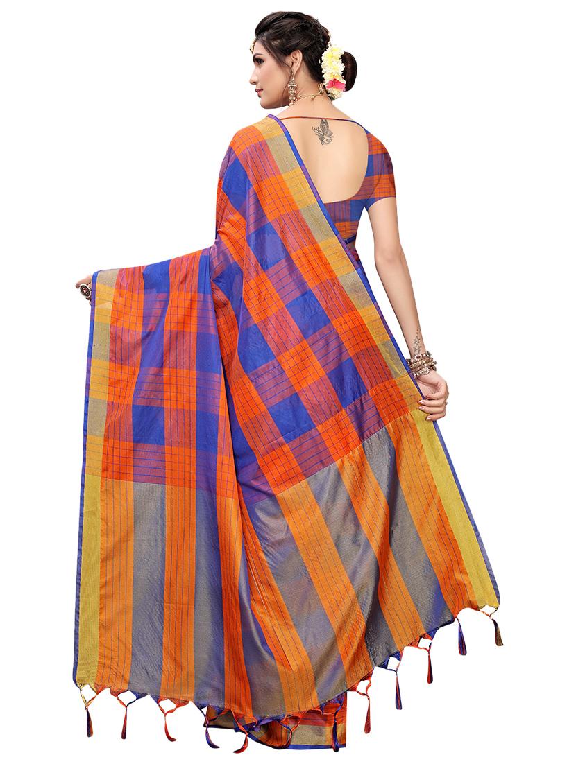 checkered printed saree with blouse - 17088955 - Standard Image - 1
