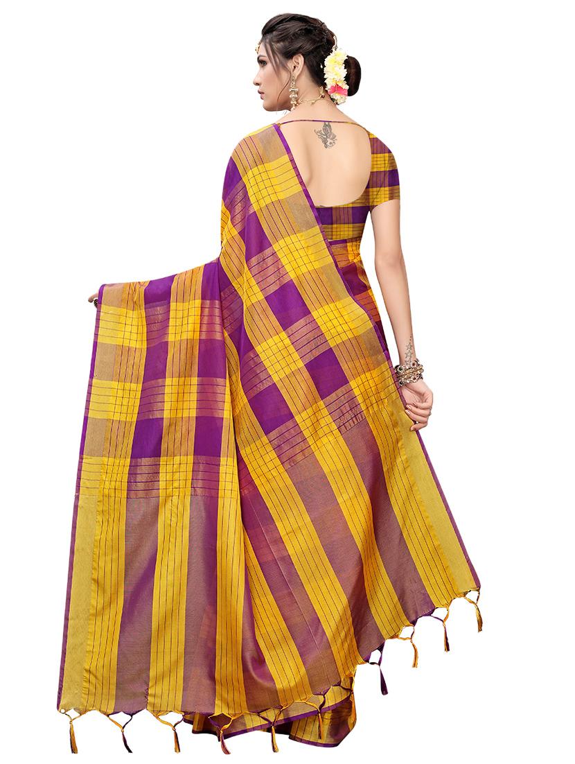 checkered printed saree with blouse - 17088957 - Standard Image - 1