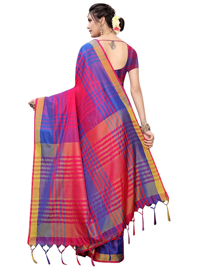 checkered printed saree with blouse - 17088958 -  Standard Image - 1