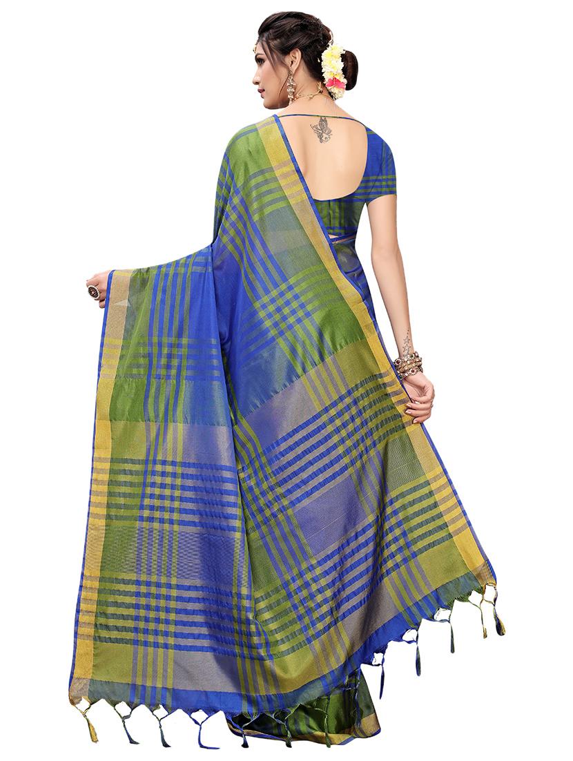 checkered printed saree with blouse - 17088959 -  Standard Image - 1