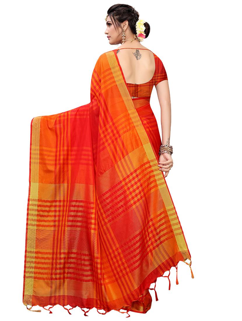 checkered printed saree with blouse - 17088960 - Standard Image - 1