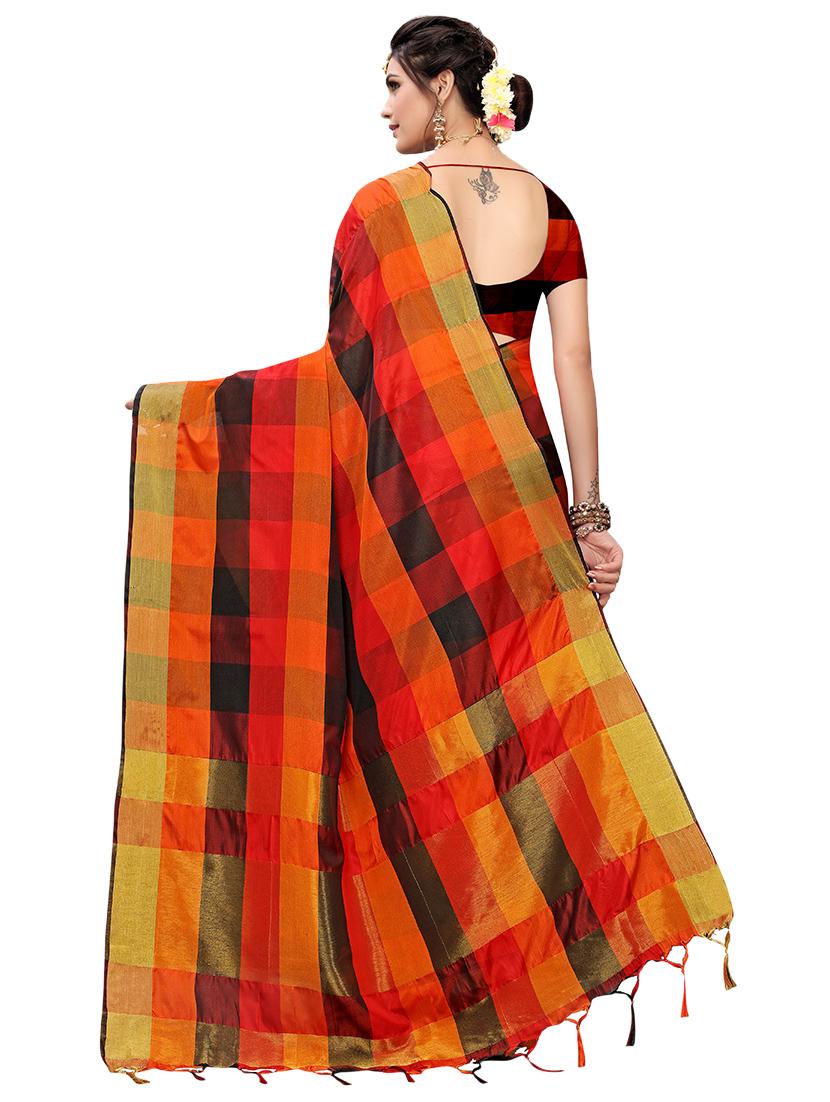 checkered printed saree with blouse - 17088962 - Standard Image - 1