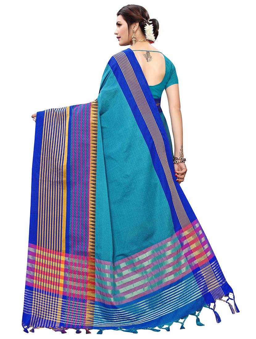 solid bordered saree with blouse - 17088968 -  Standard Image - 1