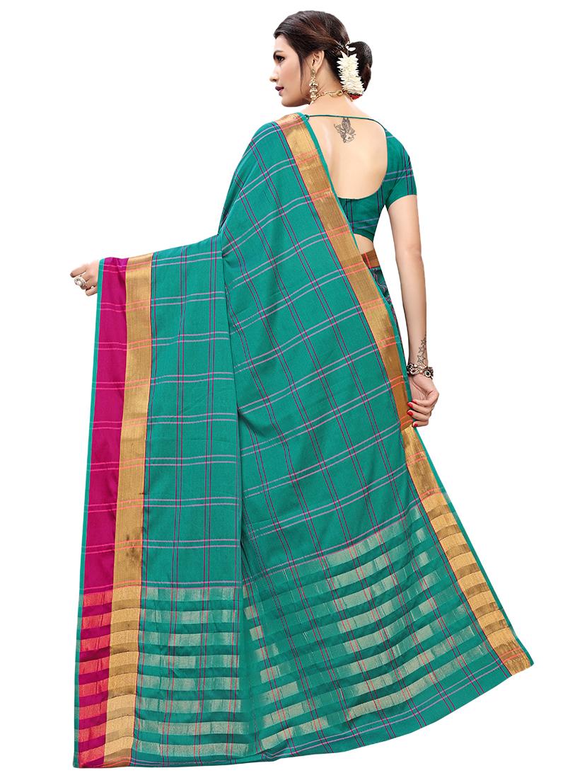 checkered printed saree with blouse - 17088971 -  Standard Image - 1