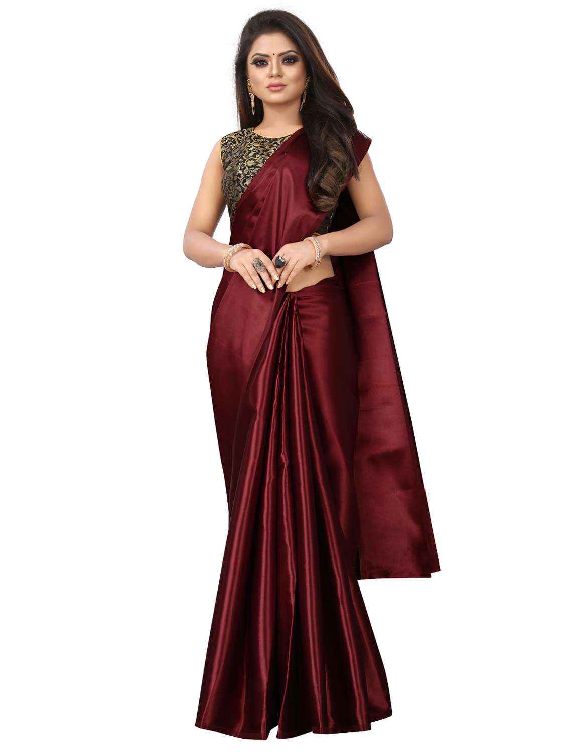 solid plain saree with blouse