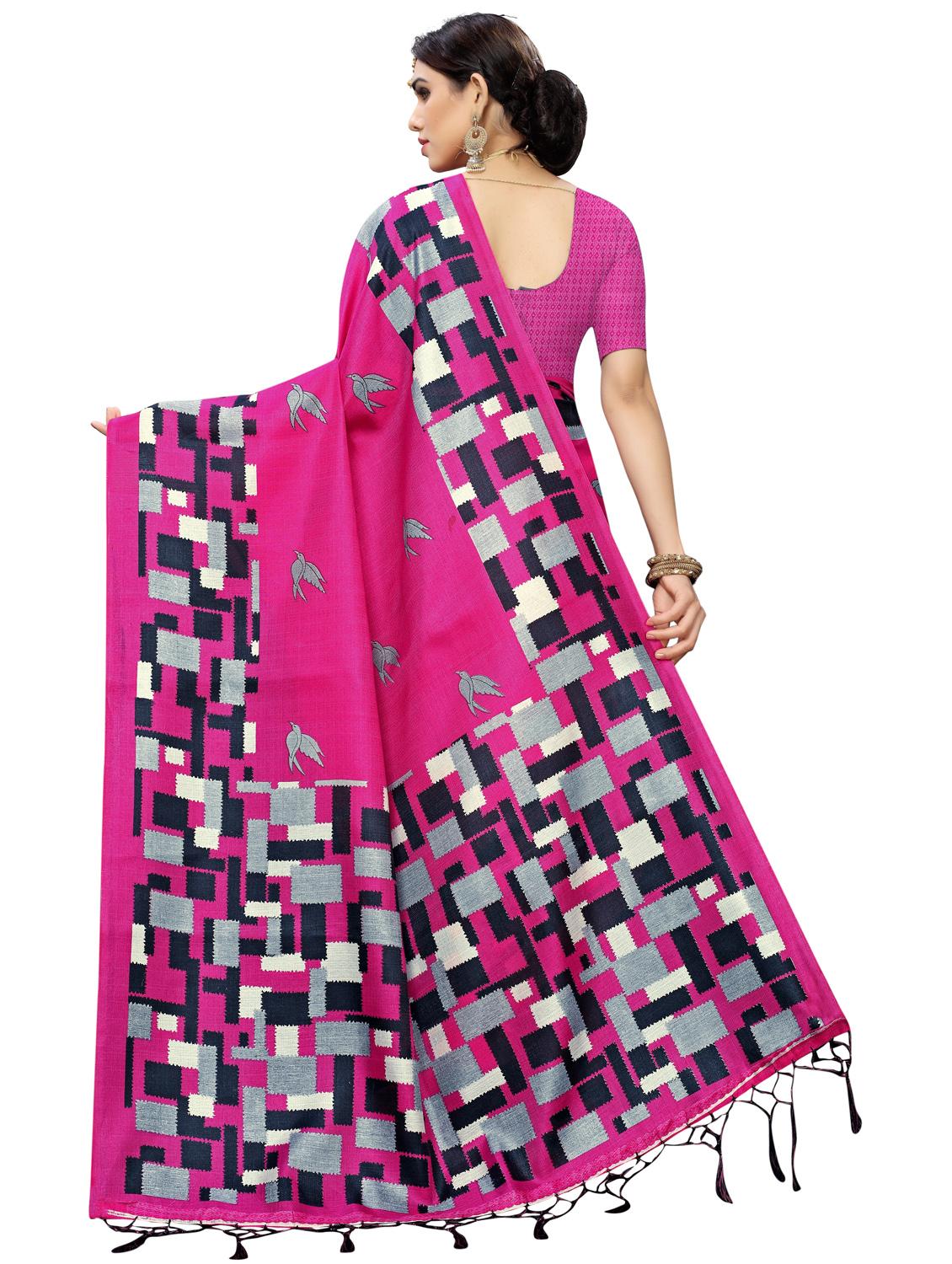 checkered printed saree with blouse - 17089009 - Standard Image - 1