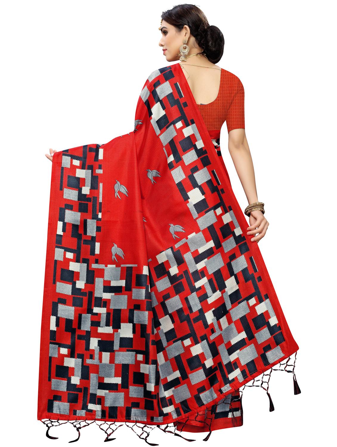 checkered printed saree with blouse - 17089011 -  Standard Image - 1