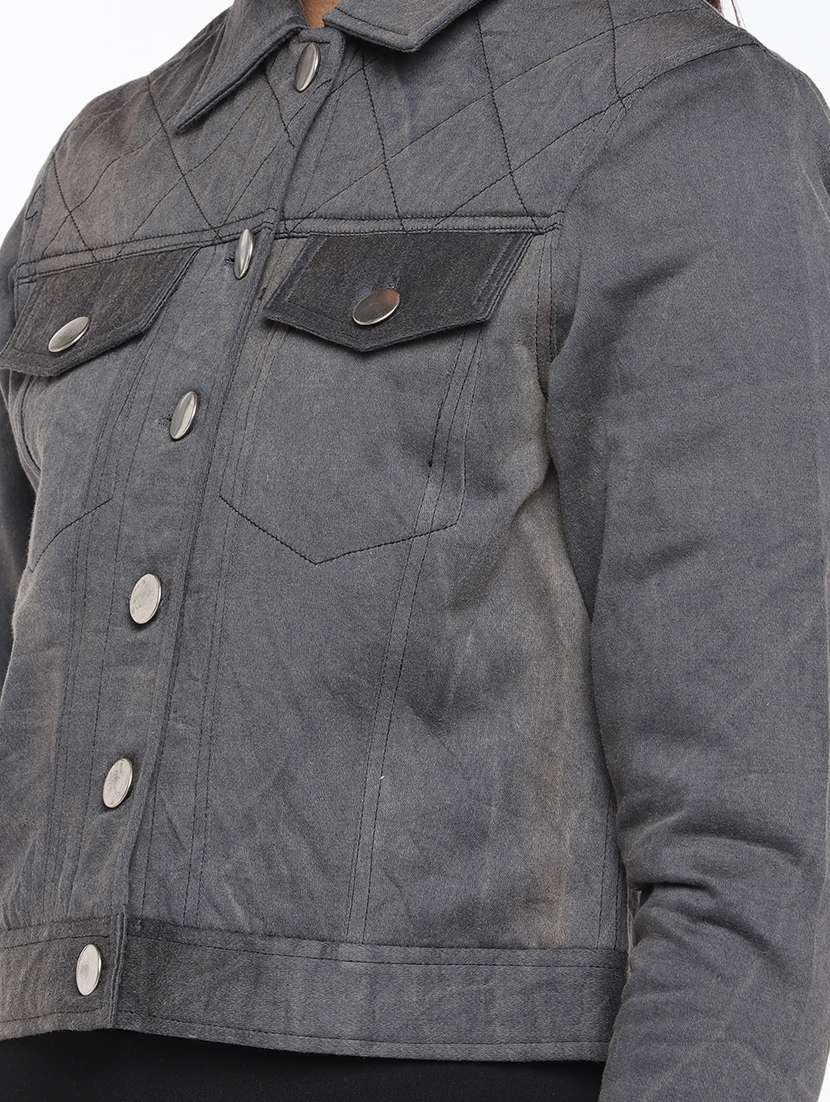 Button Down Suede Biker Jacket - 17089087 -  Standard Image - 4