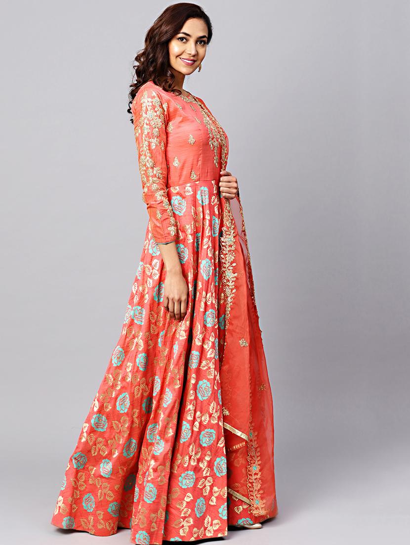 floral silk blend flared gown - 17089679 - Standard Image - 1