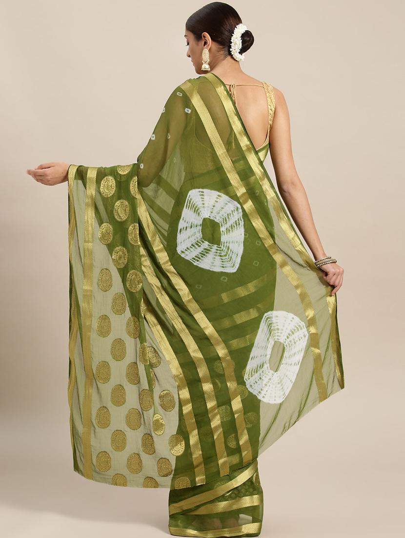 tie & dye plain saree with blouse - 17089770 - Standard Image - 1