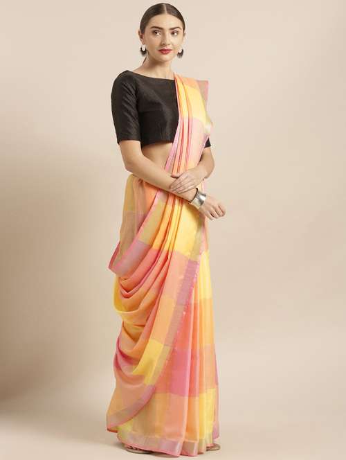 multi colored linen saree with blouse - 17089875 -  Standard Image - 0